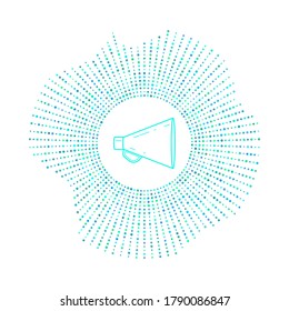 mechanical megaphone in badge with blue dots