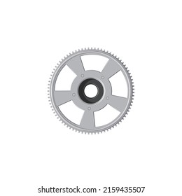 Mechanical moving gear, automobile detail isolated realistic spare part. Vector cogwheel car detail, vehicle moving mechanism metal object. Industrial transmission crankshaft gearwheel or rackwheel