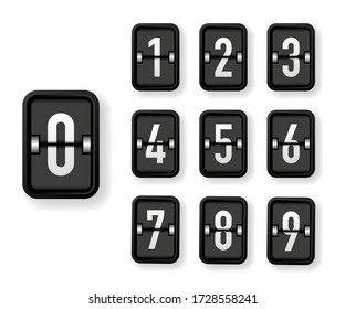 Mechanische Zahl schwarze Scoreboard auf weißem Hintergrund isoliert. Vector-Abbildung.