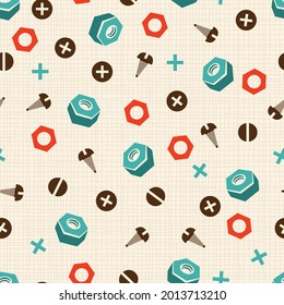 Mechanical Nuts and Bolts Vector Seamless Pattern