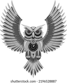 Mechanical owl in metal steampunk style. Vector illustration.