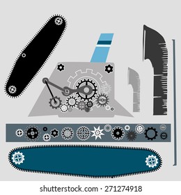 Mechanical parts and cogwheels set vector drawing