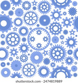 Mechanical parts seamless pattern. Machine gears and wheels. Repeated print. Industrial elements. Technical steel details. Cogwheels mechanism. Engineering technology