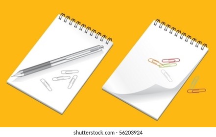 Mechanical pencil, notepad and paper clips