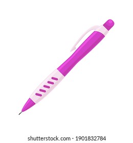 Mechanical Pencil In Purple Case With Rubber Grip And Cap. Flat Vector Illustration Isolated On White Background 