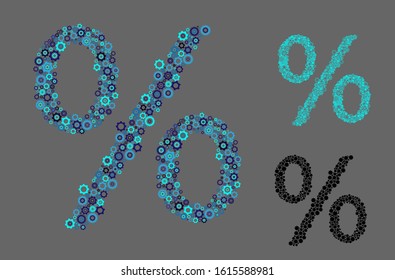 Mechanical percent. Gears flat form percent. Blue, black and light blue shades.