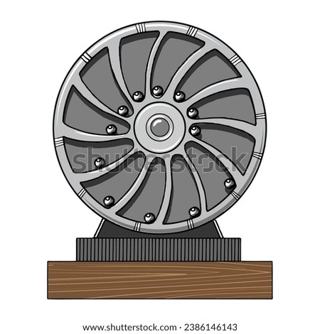 Mechanical perpetual motion machine engraving sketch style hand drawn color vector illustration. Scratch board style imitation. Hand drawn image.