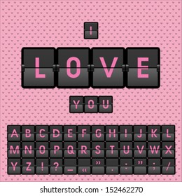 Mechanical  pink Vector panel letters, I love you. Graphic Design Editable For Your Design. Holiday postcard. 2017. Modern graphic banner and poster template easy editable for Your deign.