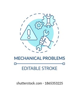 Mechanical problems concept icon. Workplace safety concerns. Issues with different technical tools idea thin line illustration. Vector isolated outline RGB color drawing. Editable stroke