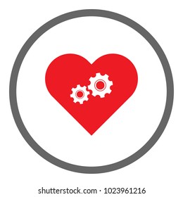 Mechanical red heart symbol. Vector icon.