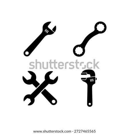 Mechanical repair tool icons featuring wrenches, spanners, and adjustable wrench silhouettes.
