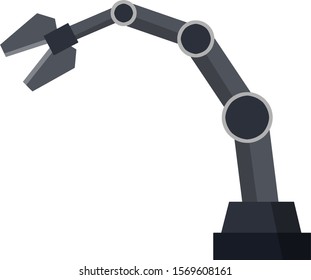 Mechanical robot arm. Element conveyor plant. Automatic capture and the collector. Industrial technical Iron appliance. Cartoon flat illustration