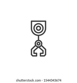 Mechanical robot arm line icon. linear style sign for mobile concept and web design. Industrial robotic arm outline vector icon. Symbol, logo illustration. Vector graphics