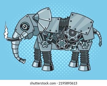 mechanical robot elephant steampunk machine pop art retro vector illustration. Comic book style imitation.