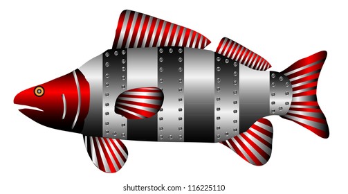 Mechanical robot fish isolated on white background