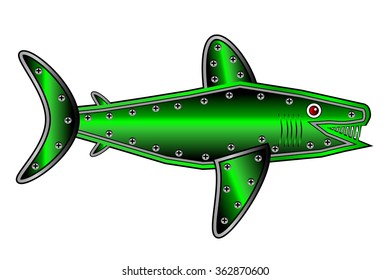Mechanical robot fish shark isolated on white background. Vector illustration.
