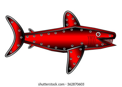 Mechanical robot fish shark isolated on white background. Vector illustration.