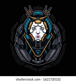 Mechanical robot geisha illustration template