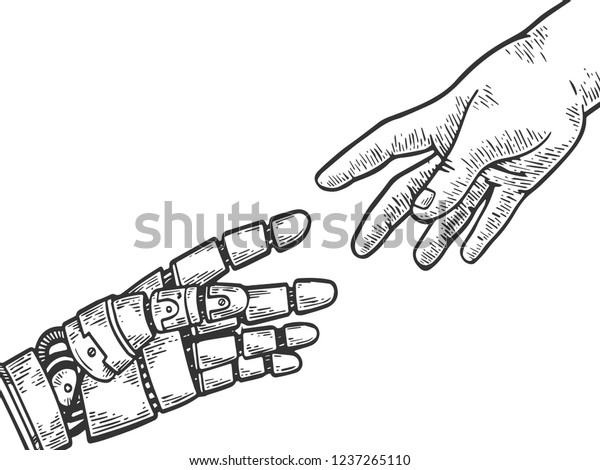 Mechanical Robot Hand Human Reach Each Stock Vector Royalty Free 1237265110