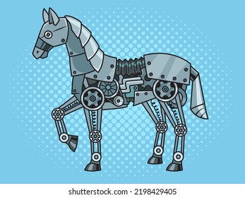 mechanical robot horse steampunk machine pop art retro vector illustration. Comic book style imitation.