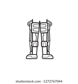 Mechanical robot legs of android hand drawn outline doodle icon. Biotechnology futuristic medicine concept. Vector sketch illustration for print, web, mobile and infographics on white background.
