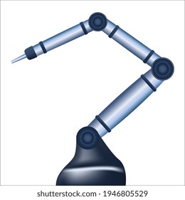 Mechanical robotic arm with laser for medicine or welding works isolated on white. Vector illustration.