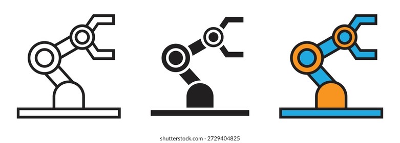 Icono de Vector de brazo robótico mecánico. Icono de brazo robótico de Industrial para líneas de fabricación y ensamblaje, que simboliza la tecnología de automatización, ingeniería mecánica y hardware robótico de precisión