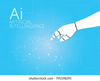 Mechanical Robotic Hand pointing on  circuit board Background  Illustration EPS10.