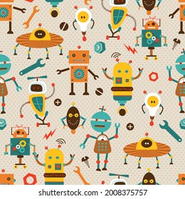 Mechanical Robots Vector Seamless Kids Pattern