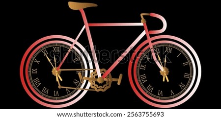 Mechanical Roman Numerals New Year Wall Clock With Bicycle Concept Vector Illustration.