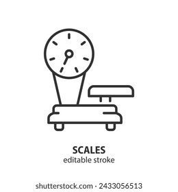 Mechanical scales line icon. Old market scales vector illustration. Editable stroke.