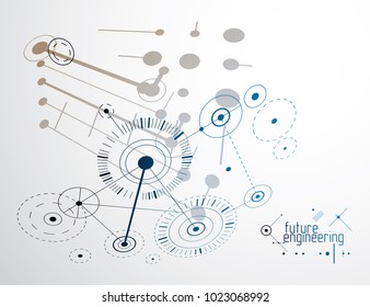 Mechanical scheme, vector engineering drawing with circles and geometric parts of mechanism. Technical plan can be used in web design and as wallpaper or background. 
