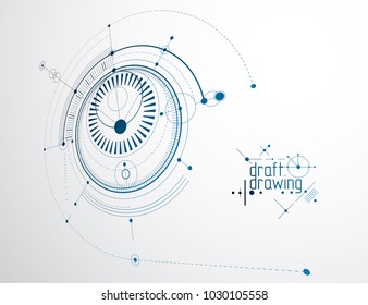 Mechanical scheme, vector engineering drawing with circles and geometric parts of mechanism. Technical plan can be used in web design and as wallpaper or background. 