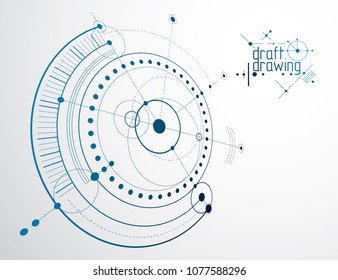 Mechanical scheme, vector engineering drawing with circles and geometric parts of mechanism. Technical plan can be used in web design and as wallpaper or background. 