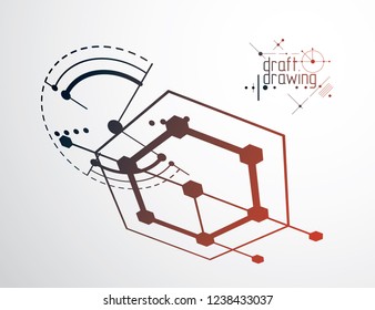 Mechanical scheme, vector engineering drawing with circles and lines. Technical plan can be used in web design and as wallpaper or background. Art graphic illustration.