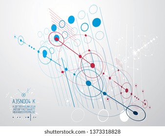 Mechanical scheme, vector engineering drawing with circles and geometric parts of mechanism. Technical plan can be used in web design and as wallpaper or background. 