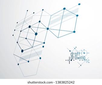 Mechanical scheme, vector engineering drawing with circles and hexagons. Technical plan can be used in web design and as wallpaper or background. 