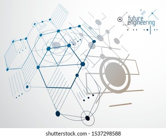 Mechanical scheme, vector engineering drawing with circles and hexagons. Technical plan can be used in web design and as wallpaper or background. 