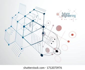 Mechanical scheme, vector engineering drawing with circles and hexagons. Technical plan can be used in web design and as wallpaper or background. 