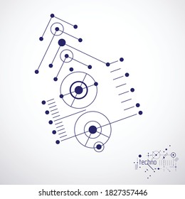 Mechanical scheme, vector engineering drawing with circles and geometric parts of mechanism. Technical plan can be used in web design and as wallpaper or background. 