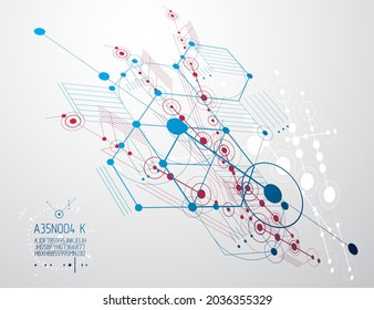 Mechanical scheme, vector engineering drawing with circles and hexagons. Technical plan can be used in web design and as wallpaper or background. 