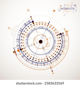 Mechanical scheme, vector engineering drawing with circles and geometric parts of mechanism. Technical plan can be used in web design and as wallpaper or background. 