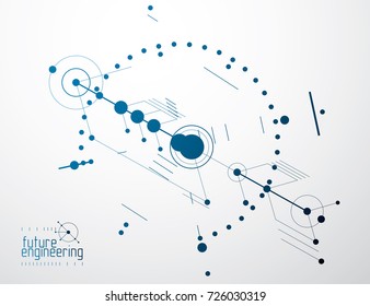 Mechanical scheme, vector engineering drawing with circles and geometric parts of mechanism. Technical plan can be used in web design and as wallpaper or background. 