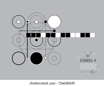 Mechanical scheme, vector engineering drawing with circles and lines. Technical plan can be used in web design and as wallpaper or background. Art graphic illustration.