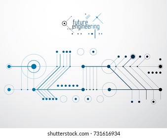 Mechanical scheme, vector engineering drawing with circles and geometric parts of mechanism. Technical plan can be used in web design and as wallpaper or background. 