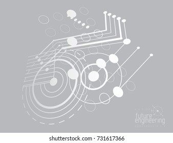 Mechanical scheme, vector engineering drawing with circles and geometric parts of mechanism. Technical plan can be used in web design and as wallpaper or background. 