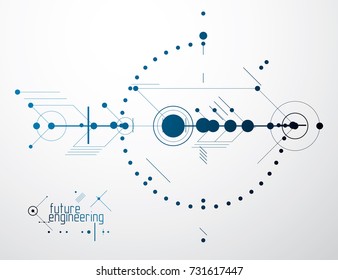Mechanical scheme, vector engineering drawing with circles and geometric parts of mechanism. Technical plan can be used in web design and as wallpaper or background. 