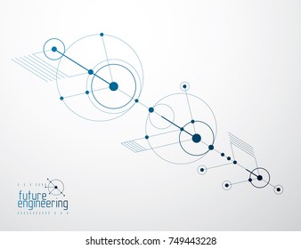 Mechanical scheme, vector engineering drawing with circles and geometric parts of mechanism. Technical plan can be used in web design and as wallpaper or background. 