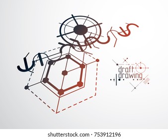 Mechanical scheme, vector engineering drawing with circles and lines. Technical plan can be used in web design and as wallpaper or background. Art graphic illustration.
