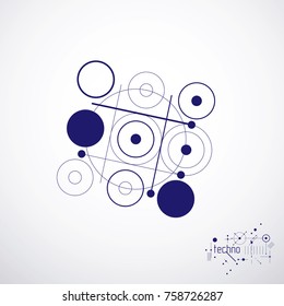 Mechanical scheme, vector engineering drawing with circles and geometric parts of mechanism. Technical plan can be used in web design and as wallpaper or background. 